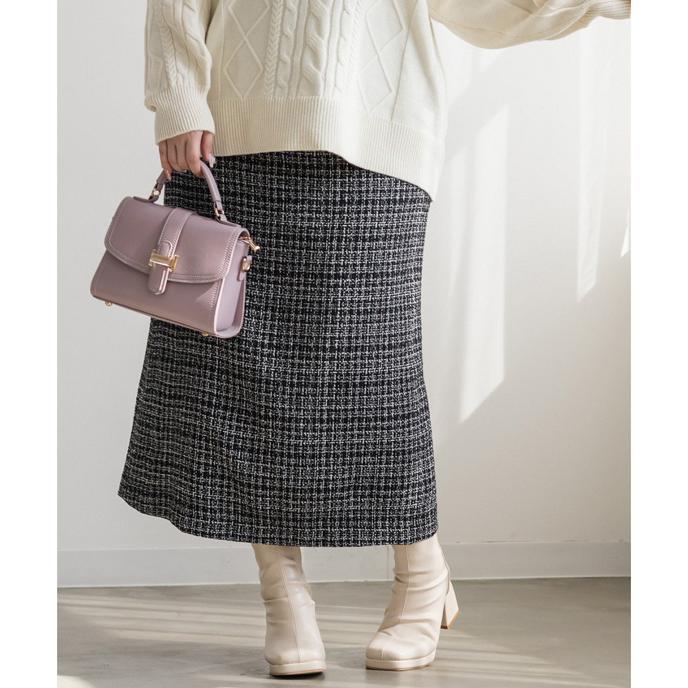 タック入りツイードナロースカート1