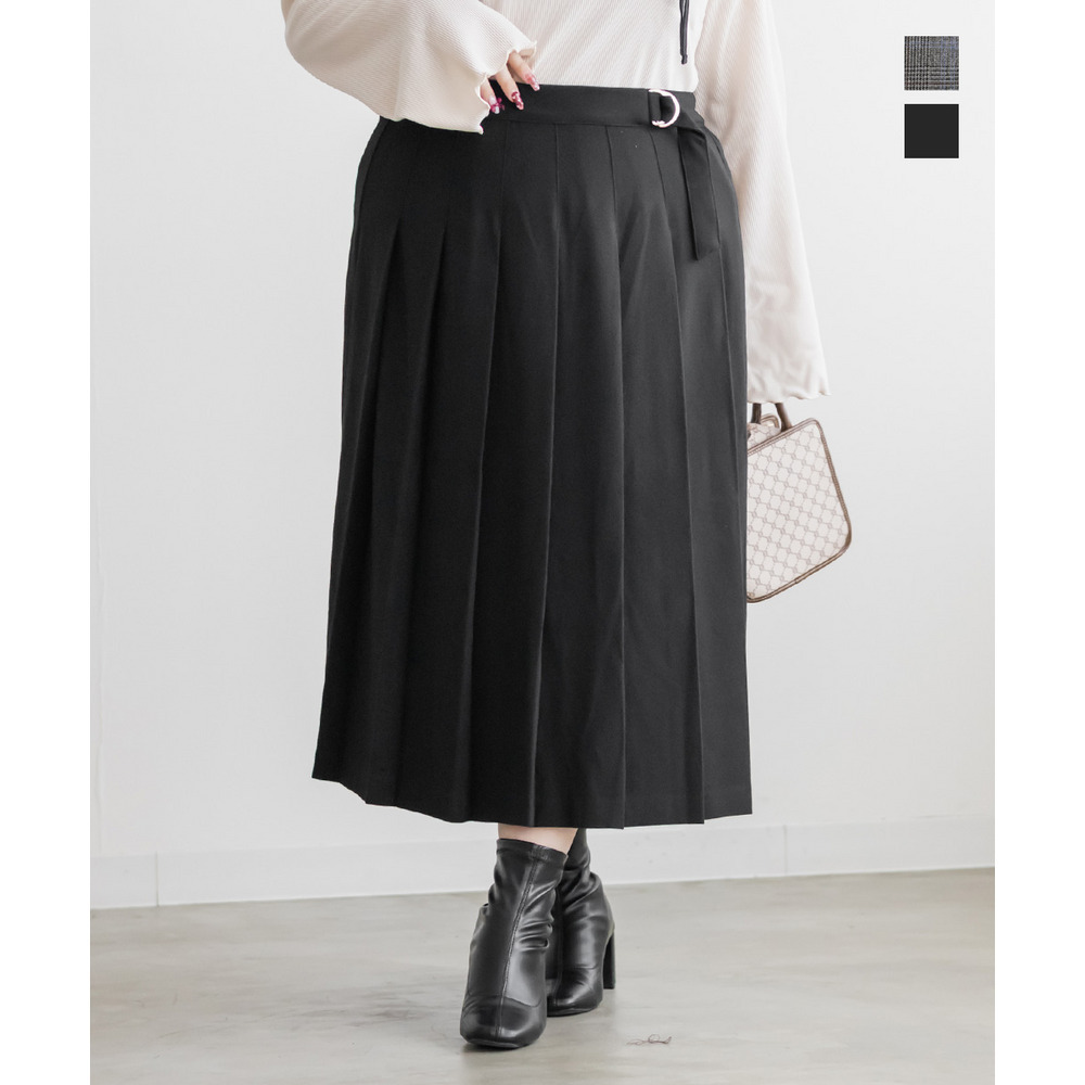 サイドベルト太プリーツスカート