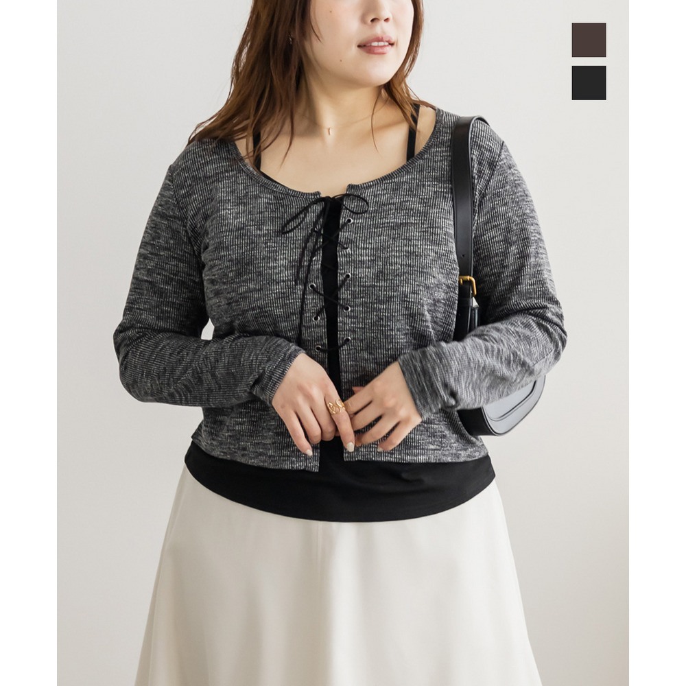 レースアップリブプルオーバー