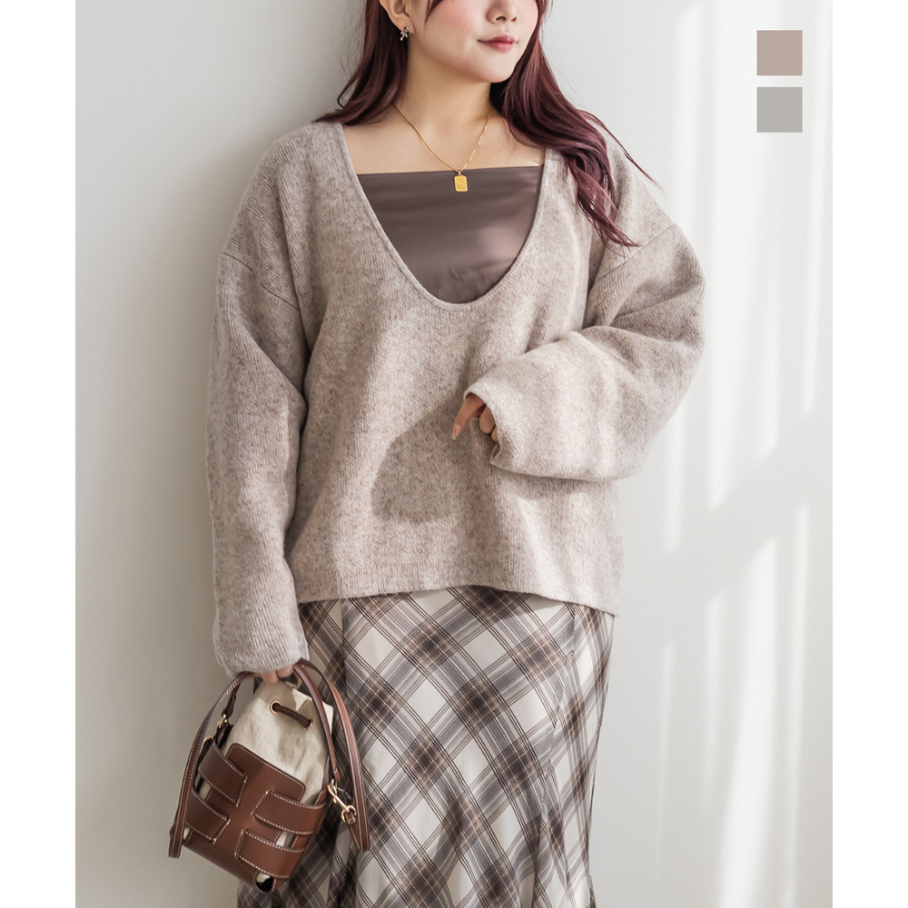 Uネックオーバーサイズニットプルオーバー