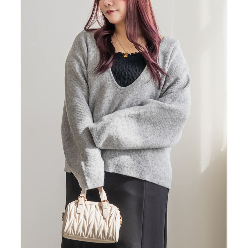 Uネックオーバーサイズニットプルオーバー4