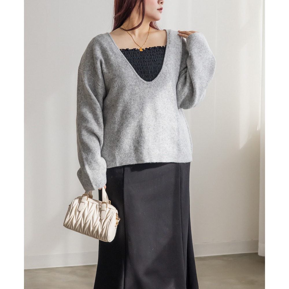 Uネックオーバーサイズニットプルオーバー1