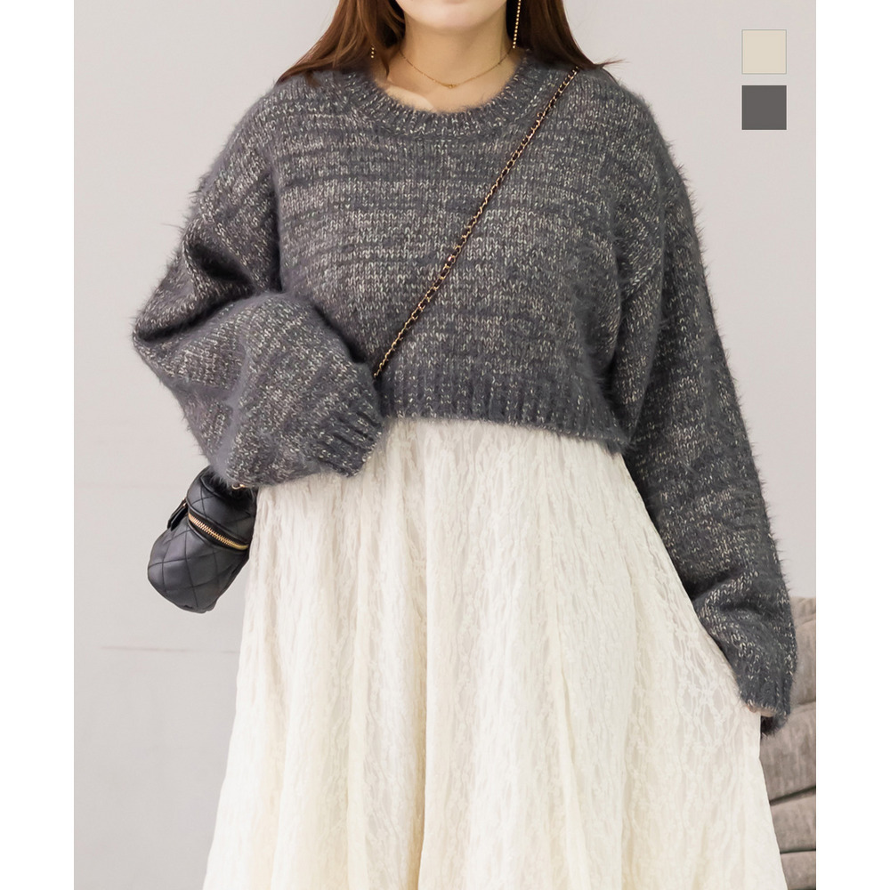 ショート丈ミックスニットプルオーバー1