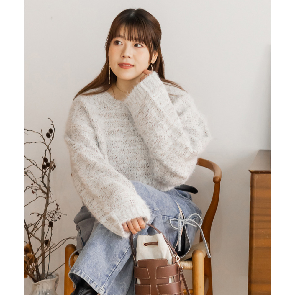 ショート丈ミックスニットプルオーバー1