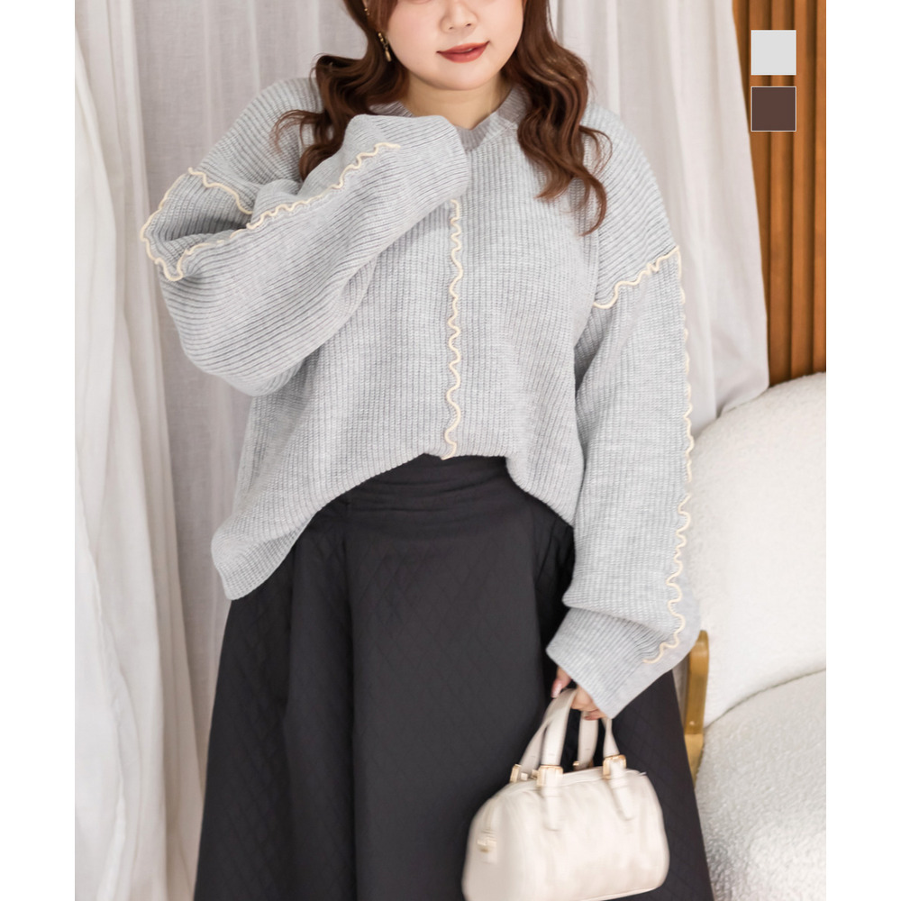 配色メローニットプルオーバー