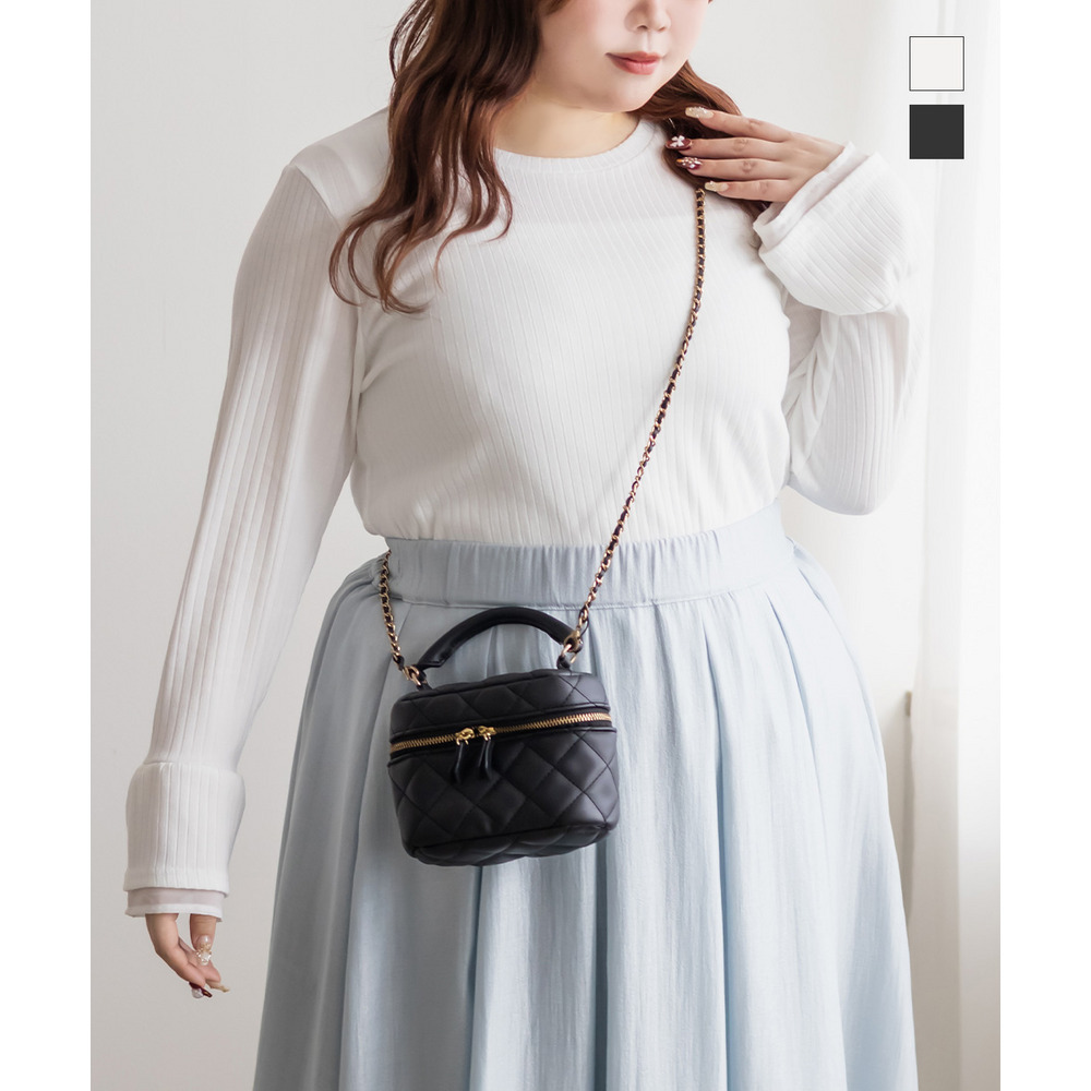 袖シフォン重ねリブプルオーバー