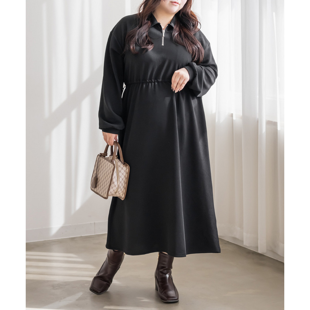 ハーフジップふくれジャガードドロストワンピース10