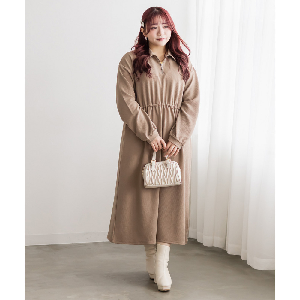 ハーフジップふくれジャガードドロストワンピース2