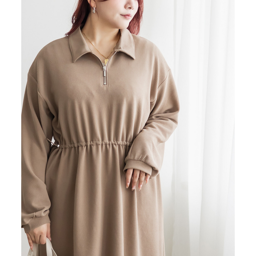 ハーフジップふくれジャガードドロストワンピース3