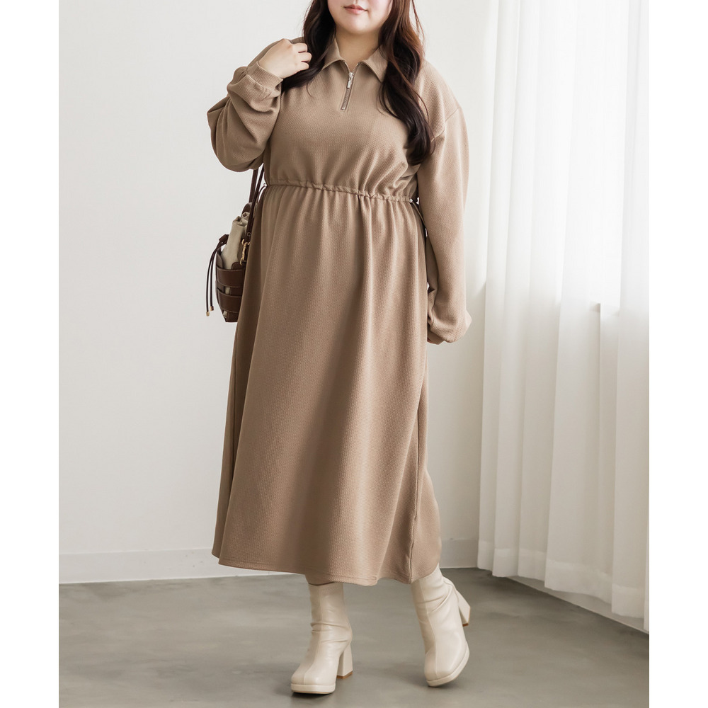 ハーフジップふくれジャガードドロストワンピース4