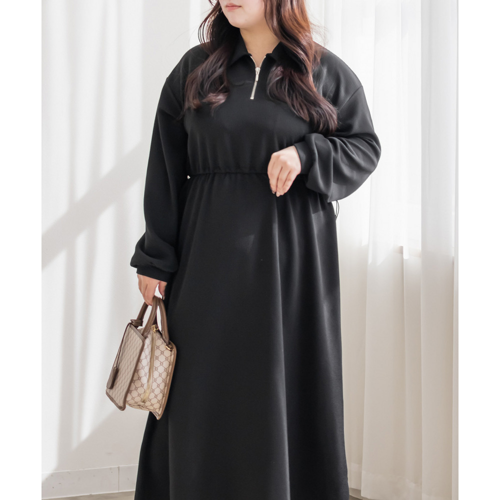 ハーフジップふくれジャガードドロストワンピース8