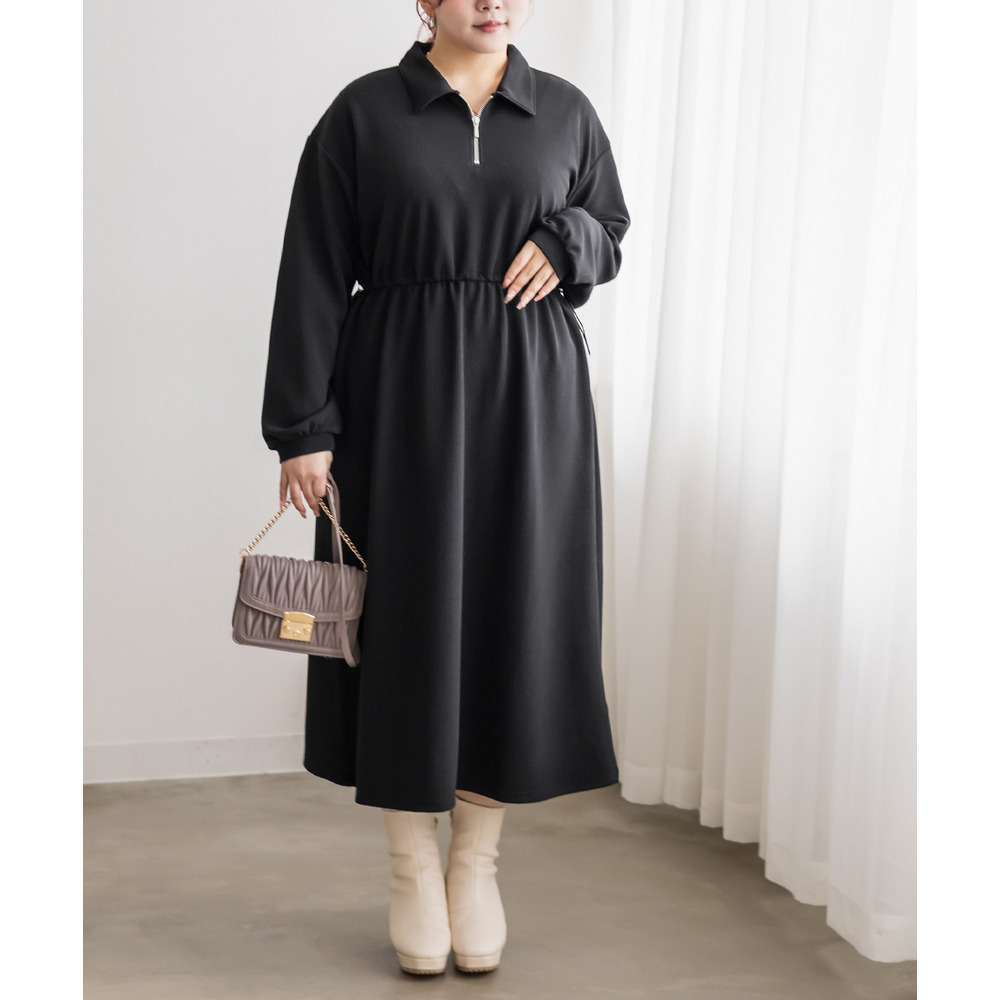 ハーフジップふくれジャガードドロストワンピース1