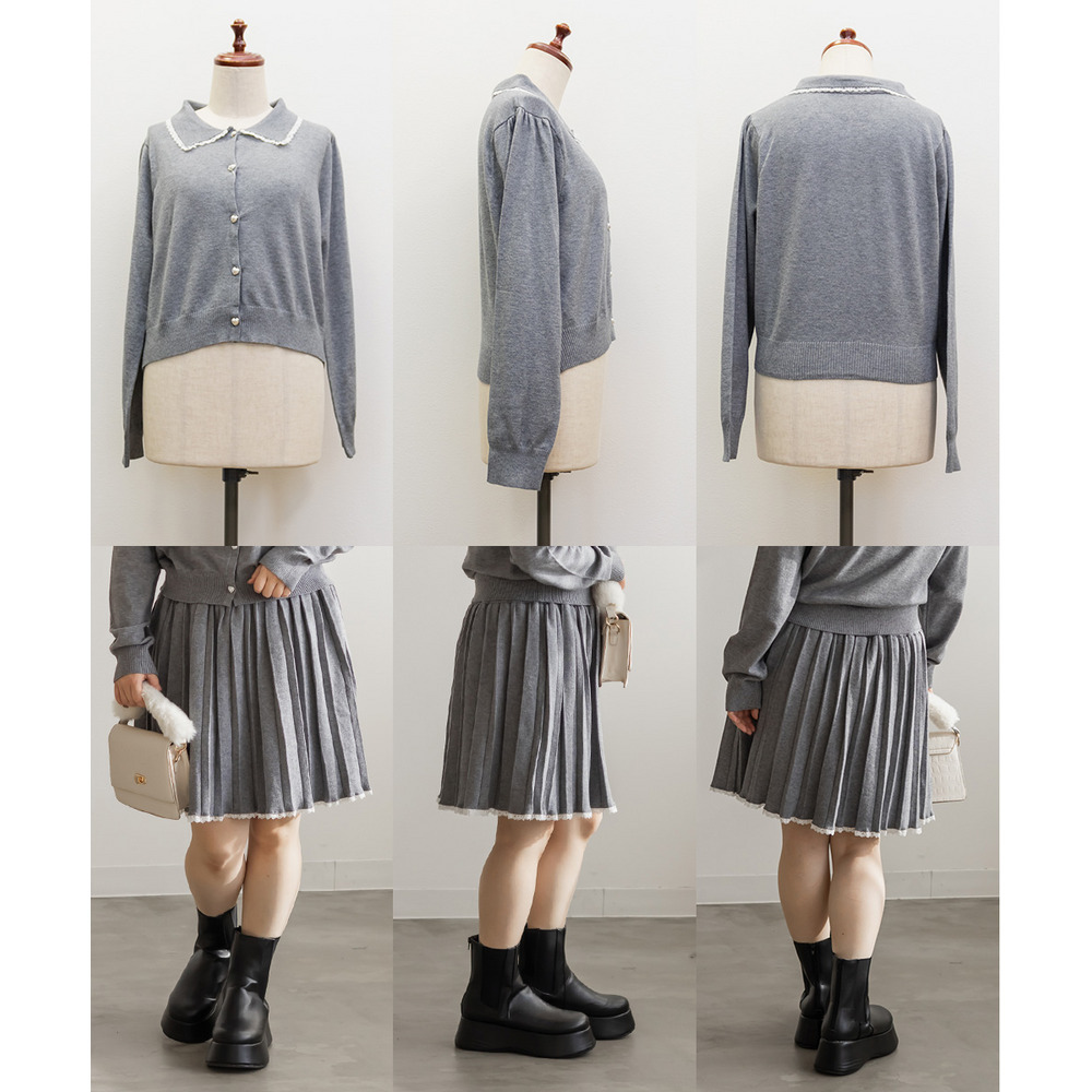 ハートボタン襟付きカーディガン&プリーツスカートセット15