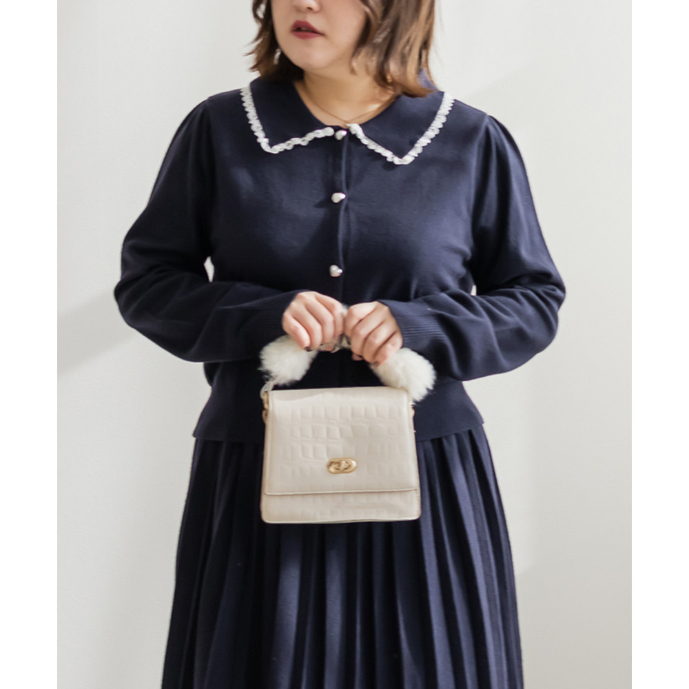 ハートボタン襟付きカーディガン&プリーツスカートセット2