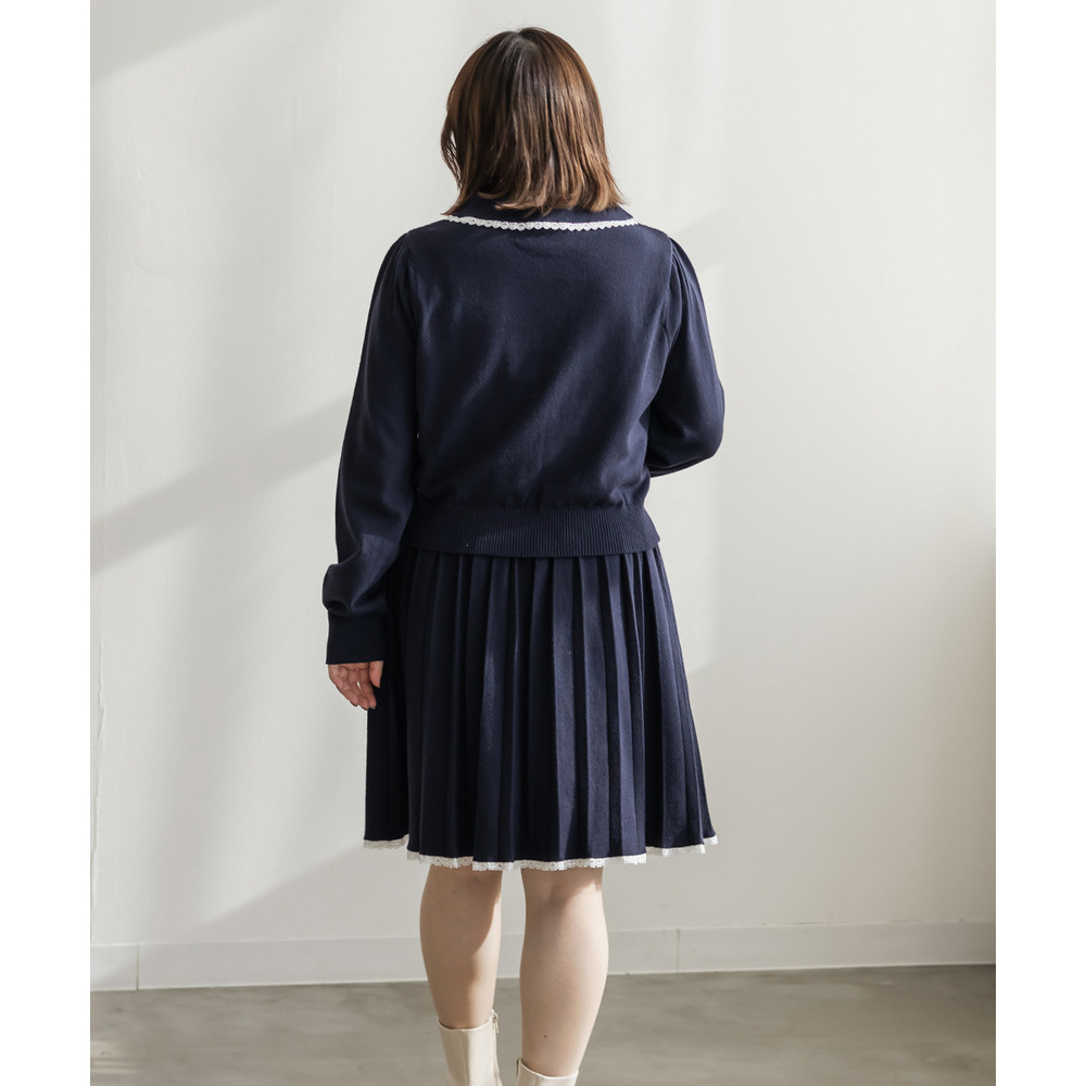 ハートボタン襟付きカーディガン&プリーツスカートセット3