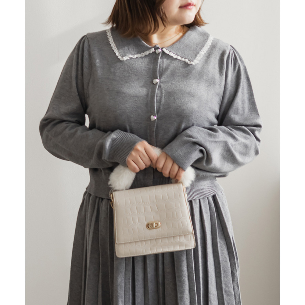 ハートボタン襟付きカーディガン&プリーツスカートセット6