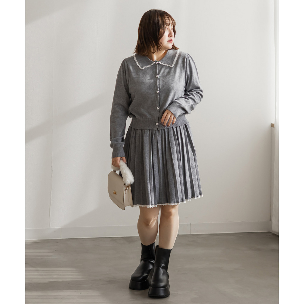 ハートボタン襟付きカーディガン&プリーツスカートセット7