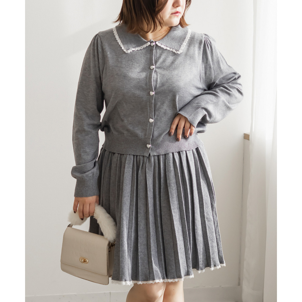 ハートボタン襟付きカーディガン&プリーツスカートセット1
