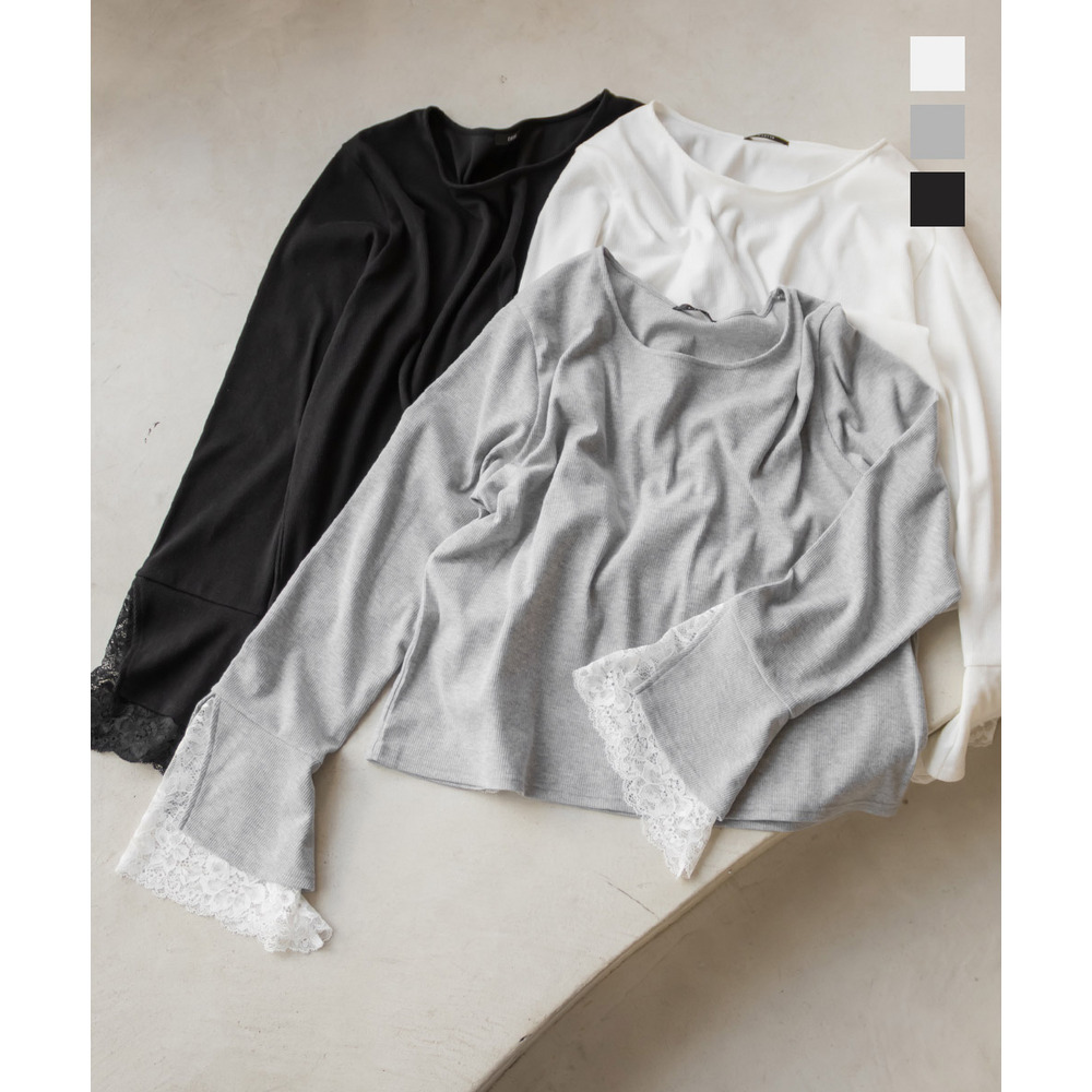 CLETTEオリジナル袖レーススリットリブプルオーバー