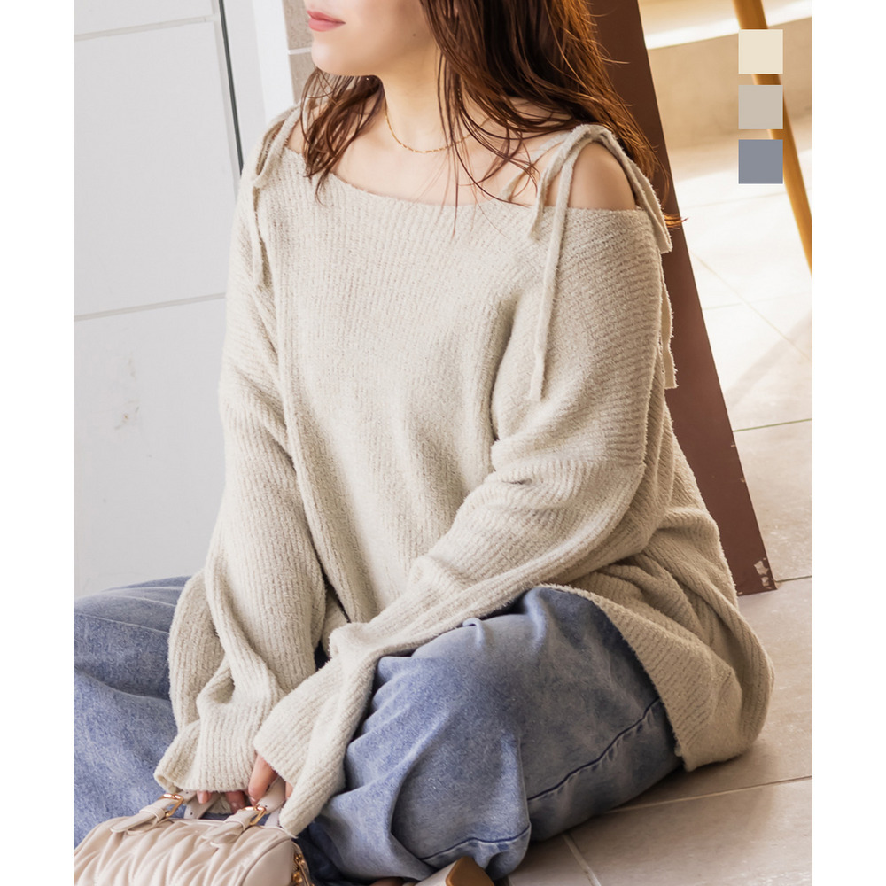 CLETTEオリジナルショルダーリボンルーズニット