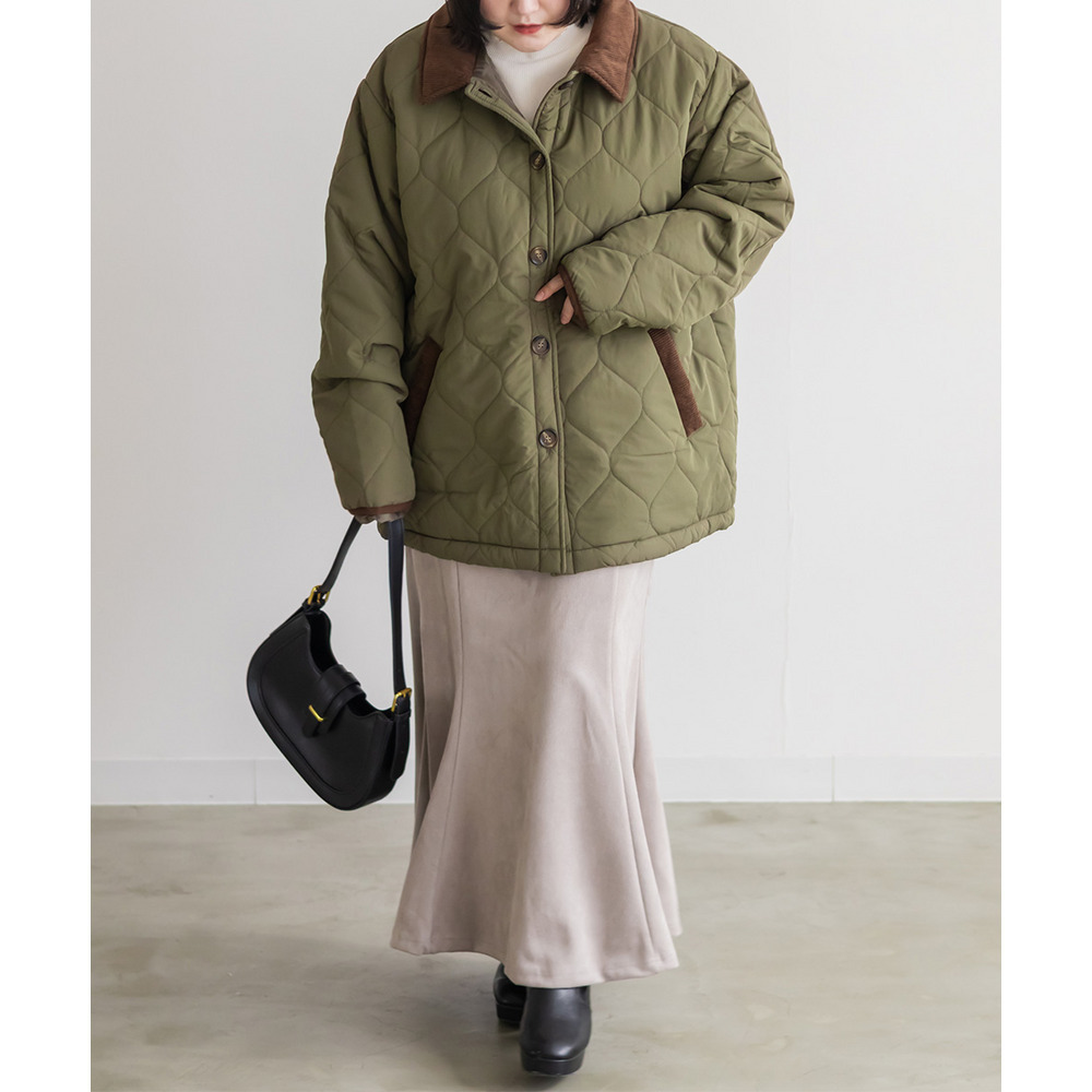 コーデュロイ配色ウェーブキルトコート2