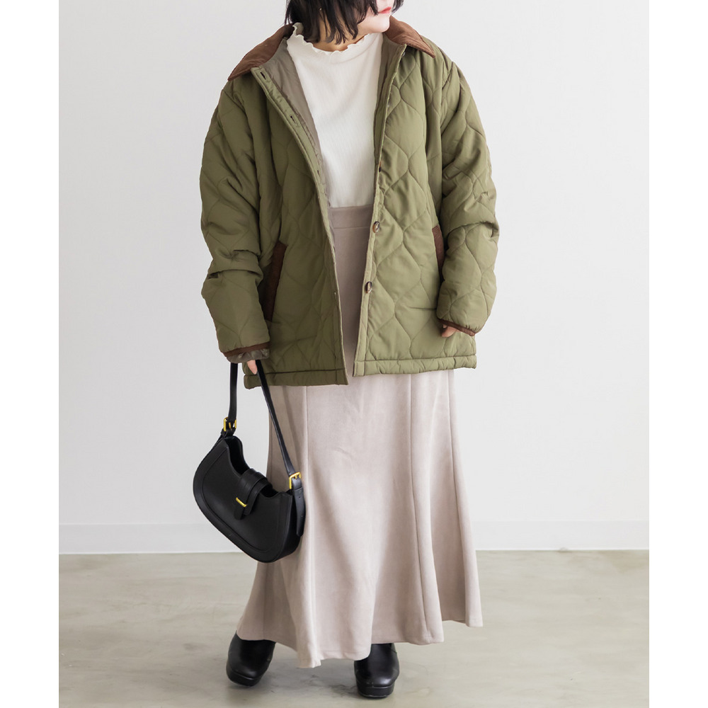 コーデュロイ配色ウェーブキルトコート3