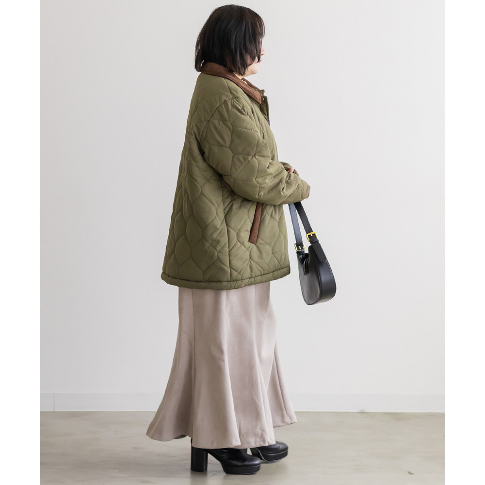 コーデュロイ配色ウェーブキルトコート4