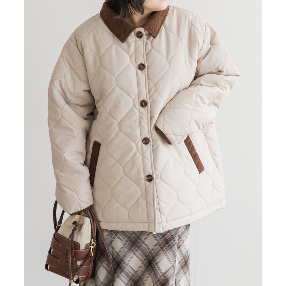 コーデュロイ配色ウェーブキルトコート6