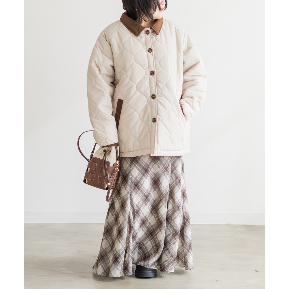 コーデュロイ配色ウェーブキルトコート7