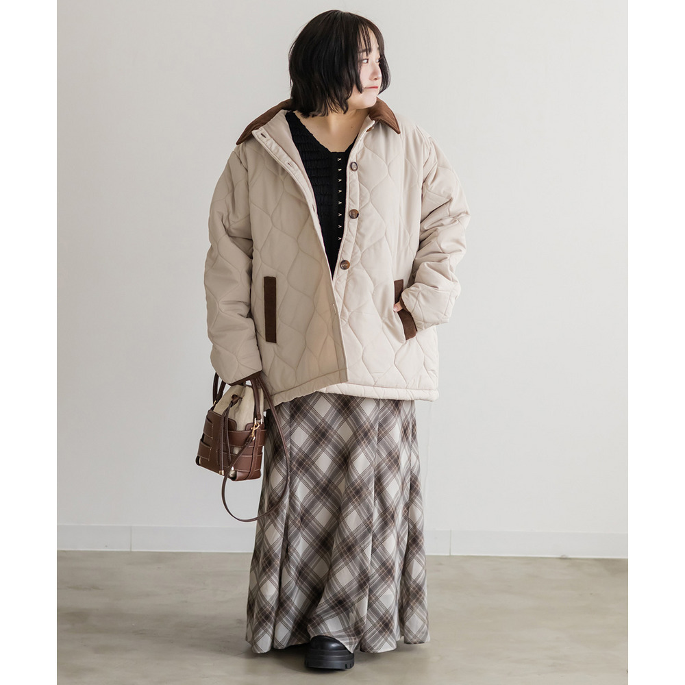 コーデュロイ配色ウェーブキルトコート8