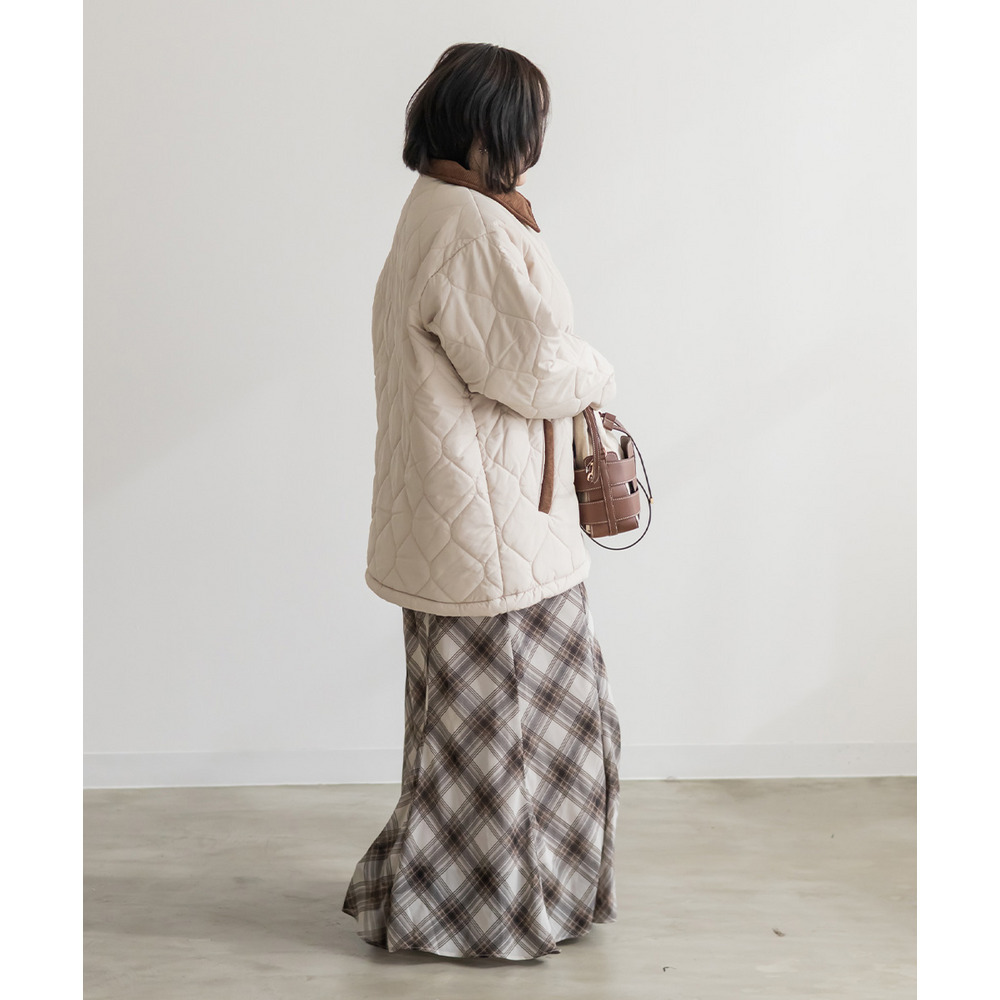 コーデュロイ配色ウェーブキルトコート9