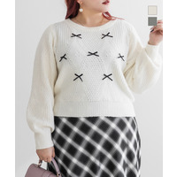 リボン付きニットプルオーバー