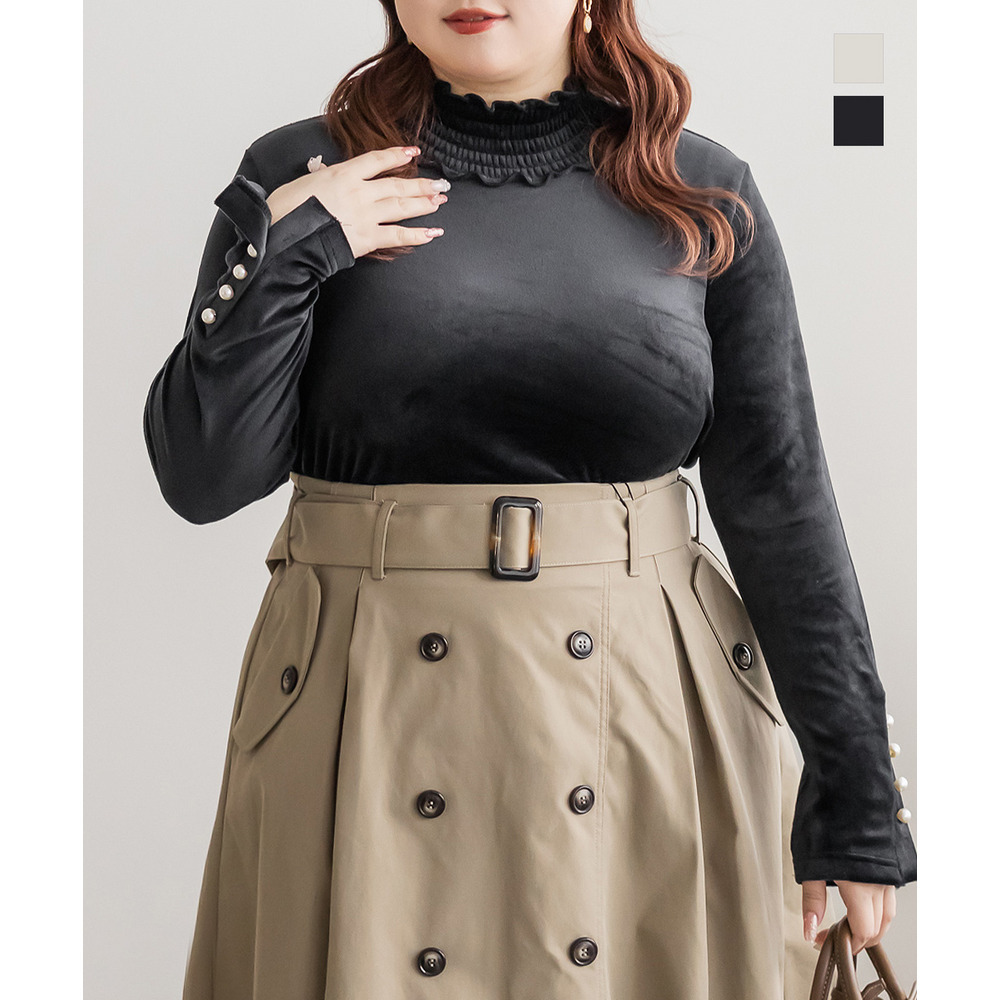 袖パールボタンプチハイネックシャギープルオーバー