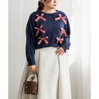 チェック柄リボンニット