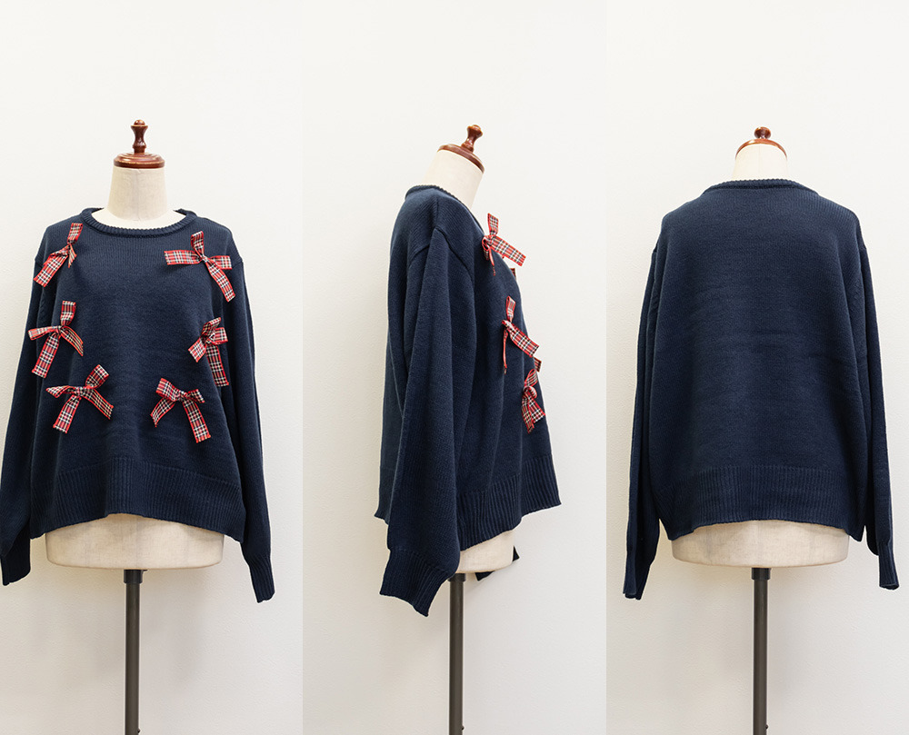 チェック柄リボンニット11