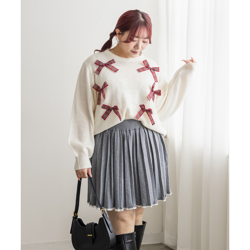 チェック柄リボンニット3