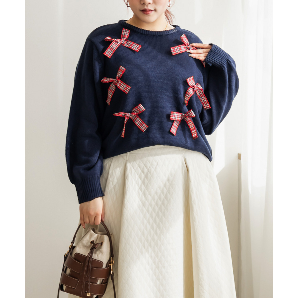 チェック柄リボンニット6