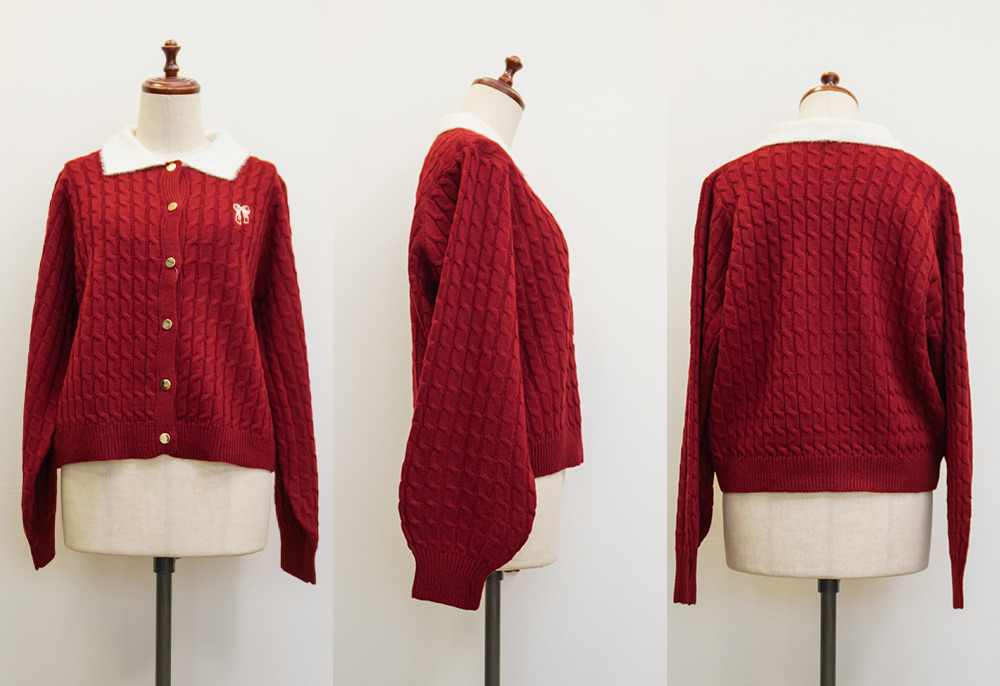 配色襟ケーブルニットカーディガン12