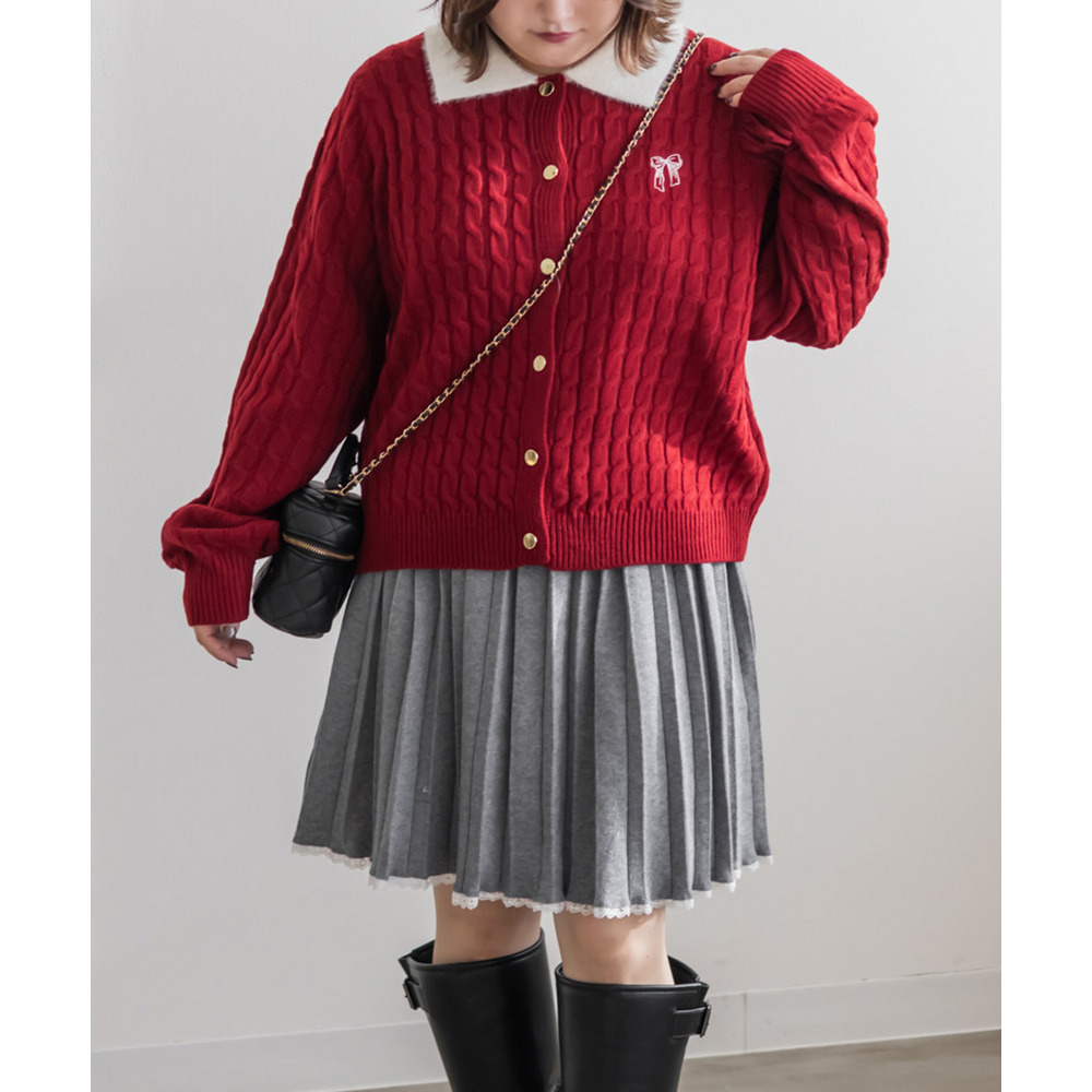 配色襟ケーブルニットカーディガン3