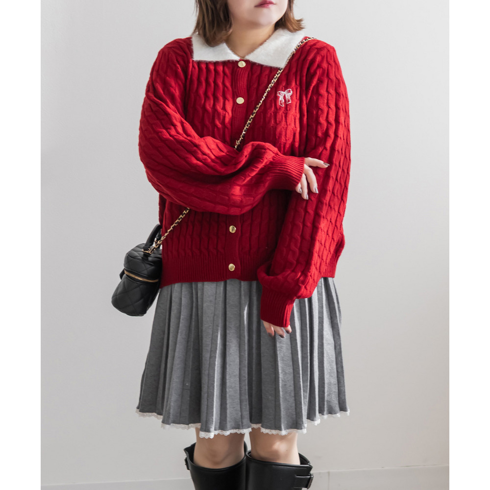 配色襟ケーブルニットカーディガン4