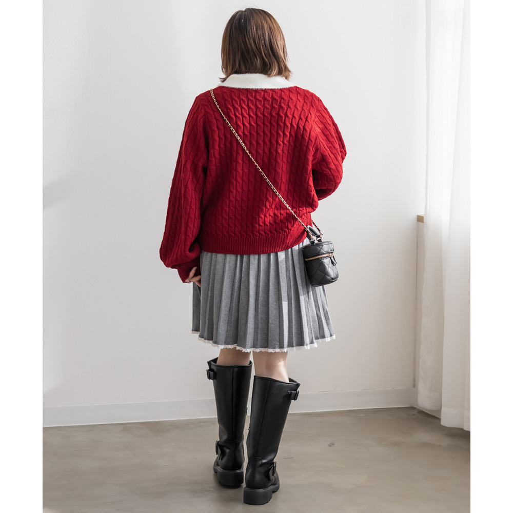 配色襟ケーブルニットカーディガン5