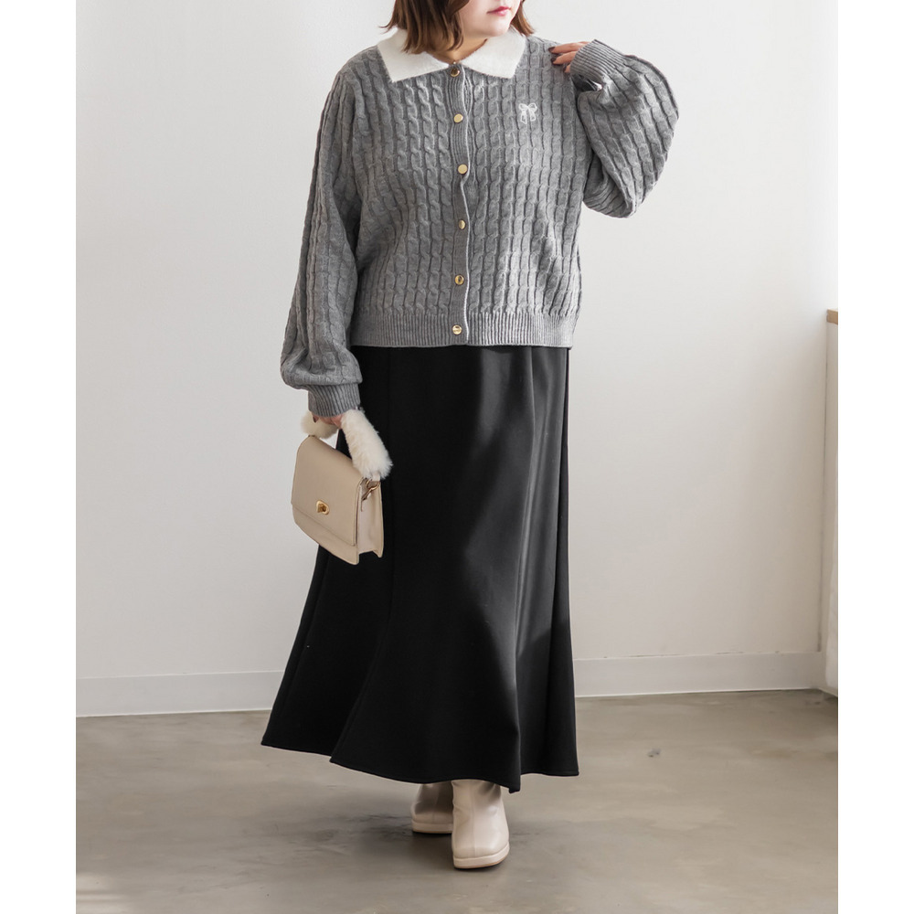 配色襟ケーブルニットカーディガン6