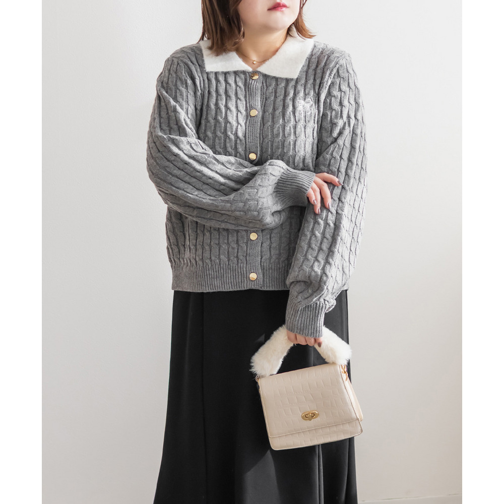 配色襟ケーブルニットカーディガン7