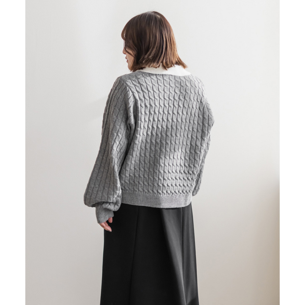 配色襟ケーブルニットカーディガン8