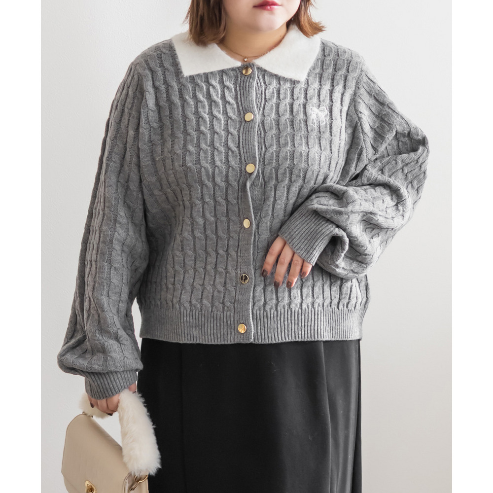 配色襟ケーブルニットカーディガン1