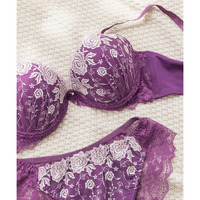 脇高ローズ刺繍ブラジャー＆ショーツセット