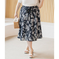 ウエストリボン花柄フレアスカート