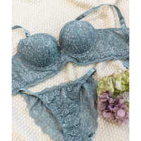 脇高ビスチェ風レーシーブラジャー＆ショーツセット