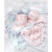 フラワー刺繍ソフトワイヤーブラジャー＆ショーツセット