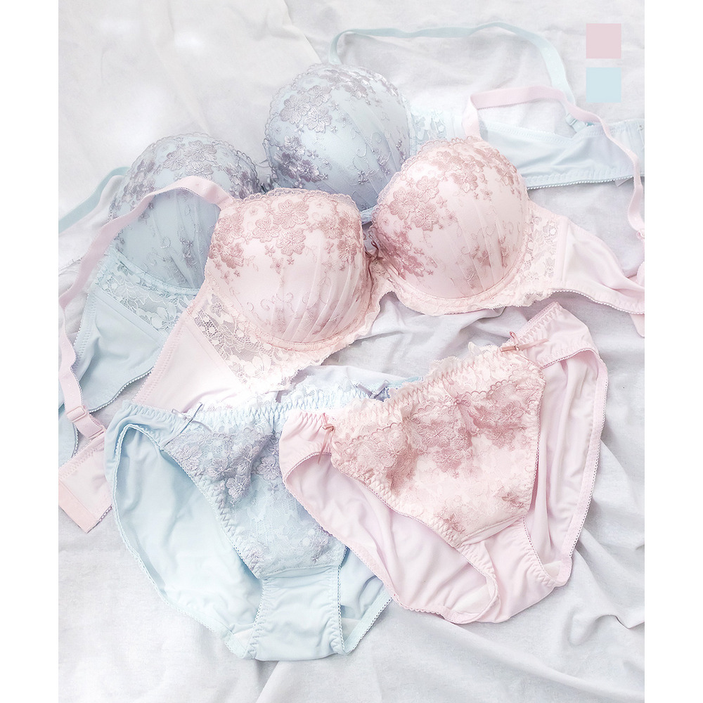 フラワー刺繍ソフトワイヤーブラジャー&ショーツセット1